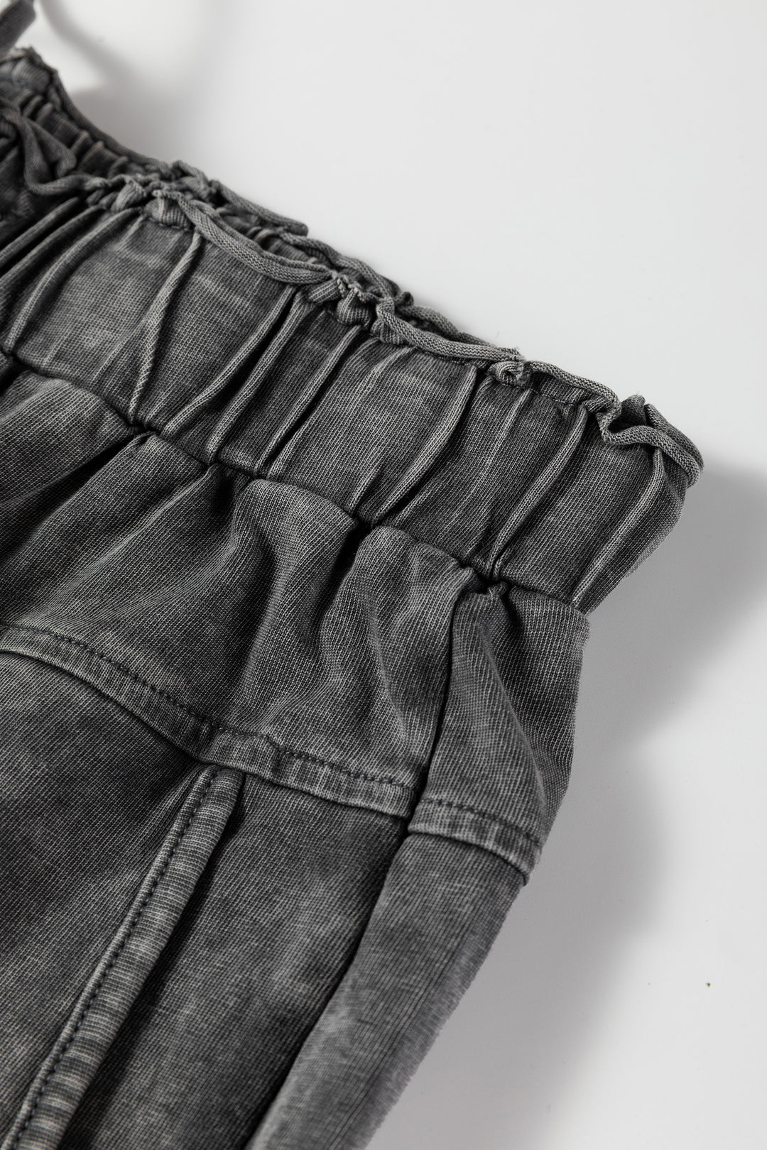 Medium Grey Mineral Wash Lace-up High Waist Raw Hem Patched Pocket Pants