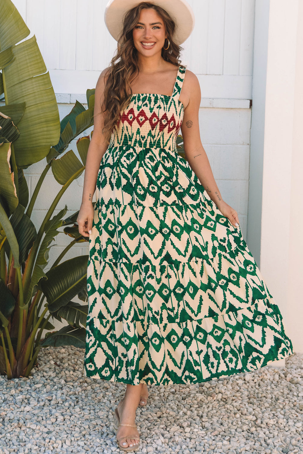 western aztec shirred a line sleeveless maxi dress
