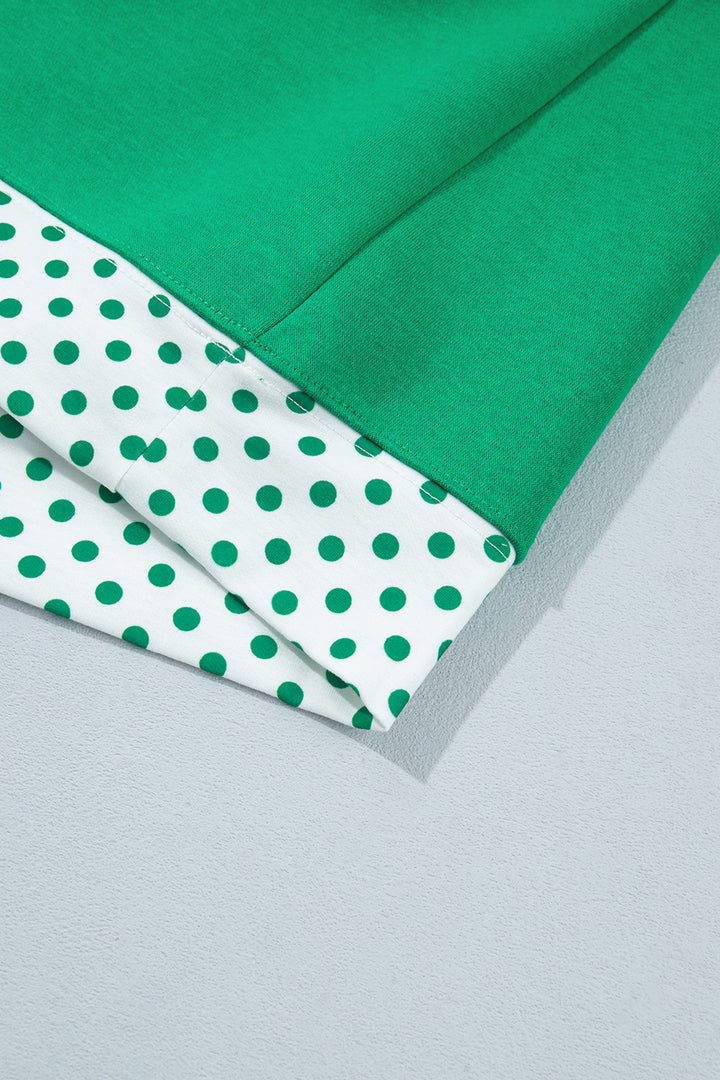 Bright Green Polka Dot Trim Baggy Pullover 2pcs Short Set