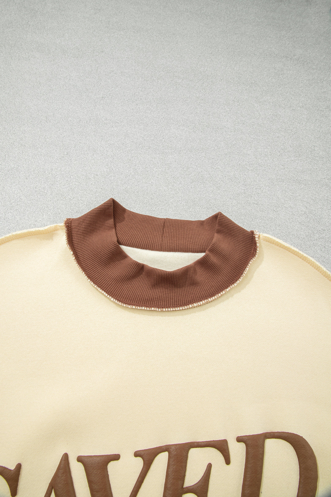 Coffee Saved By Grace Print Color Block Mock Neck Oversized Sweatshirt