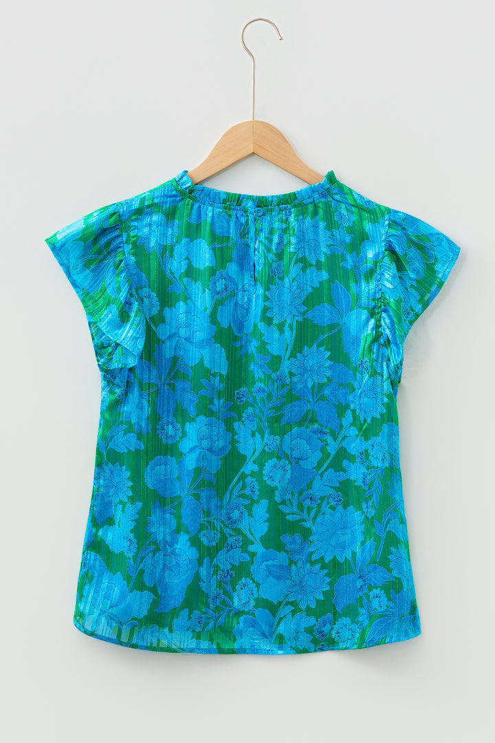Floral Print Ruffled Sleeve Summer Blouse