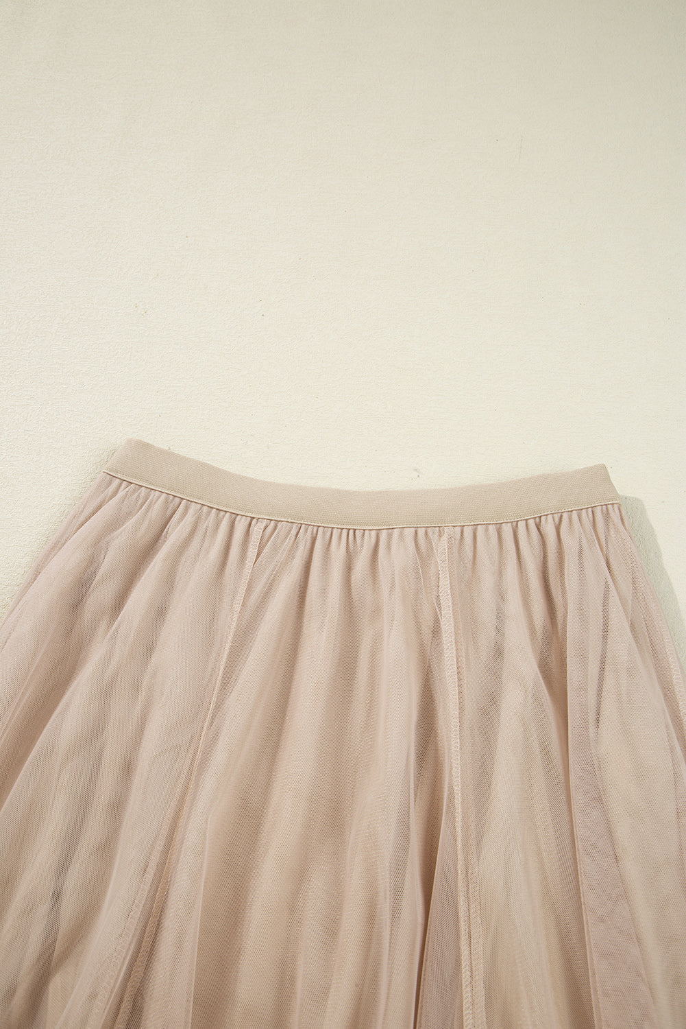 Apricot Tulle Mesh Overlay Flared Midi Skirt