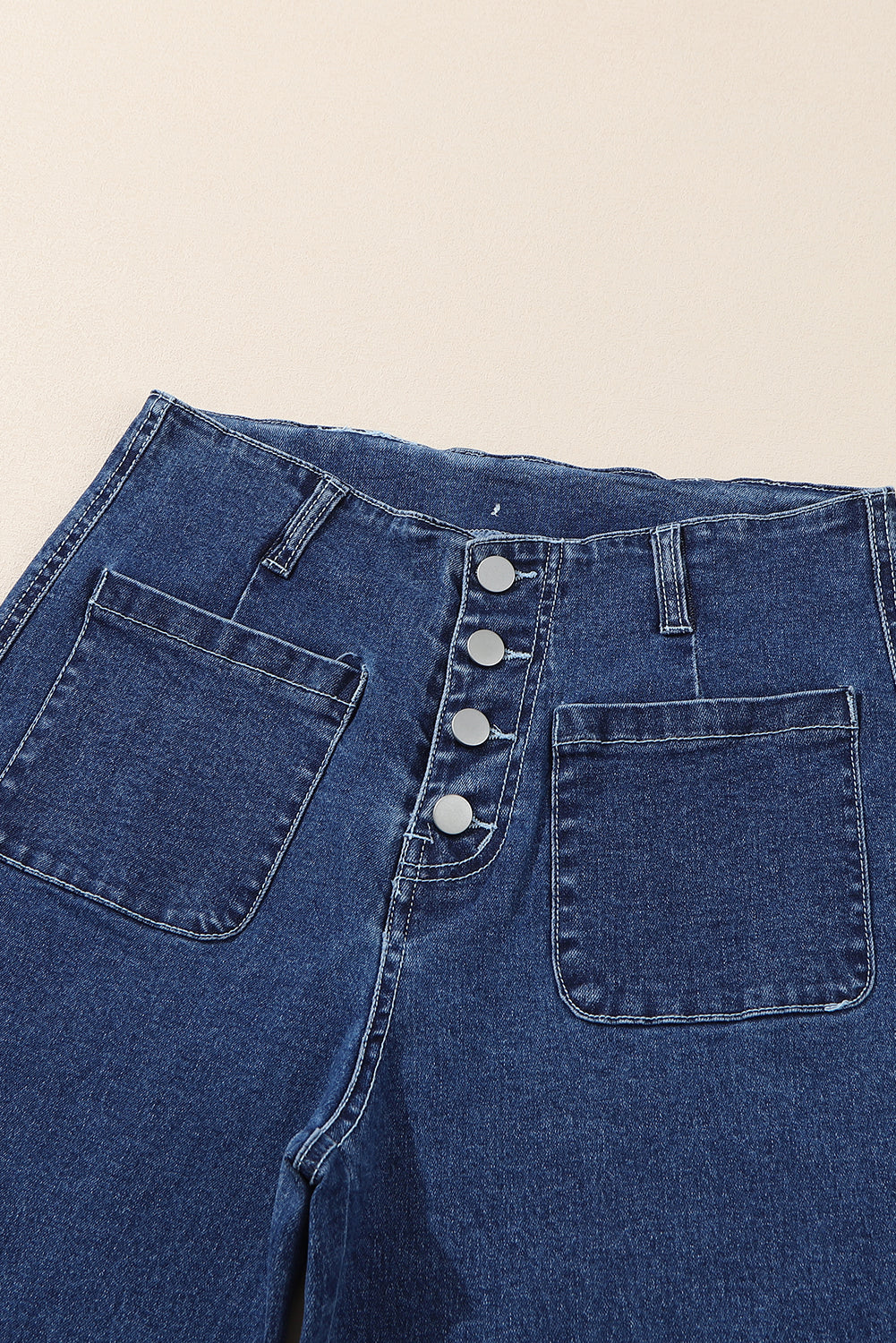 Sail Blue High Waist Button Front Wide Leg Cropped Jeans