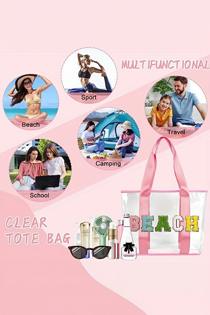 BEACH Chenille Patched Large Clear PVC Shoulder Bag
