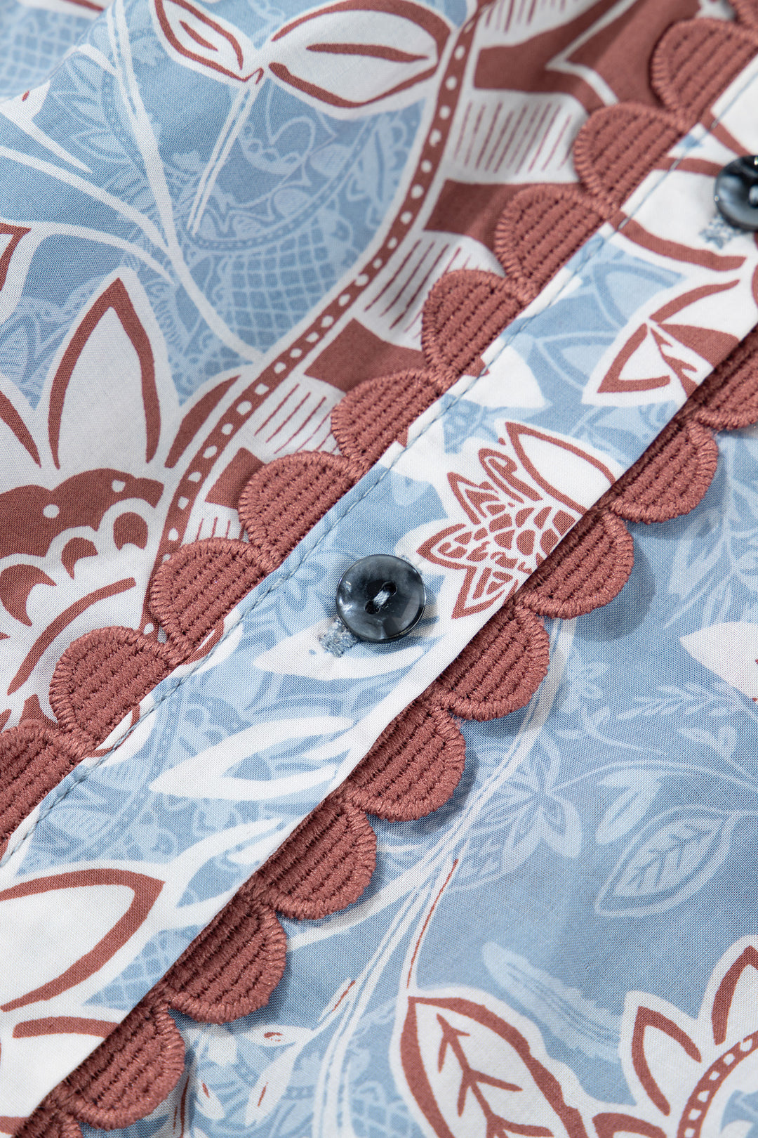 Sky Blue Boho Floral Print Short Sleeve Shirt