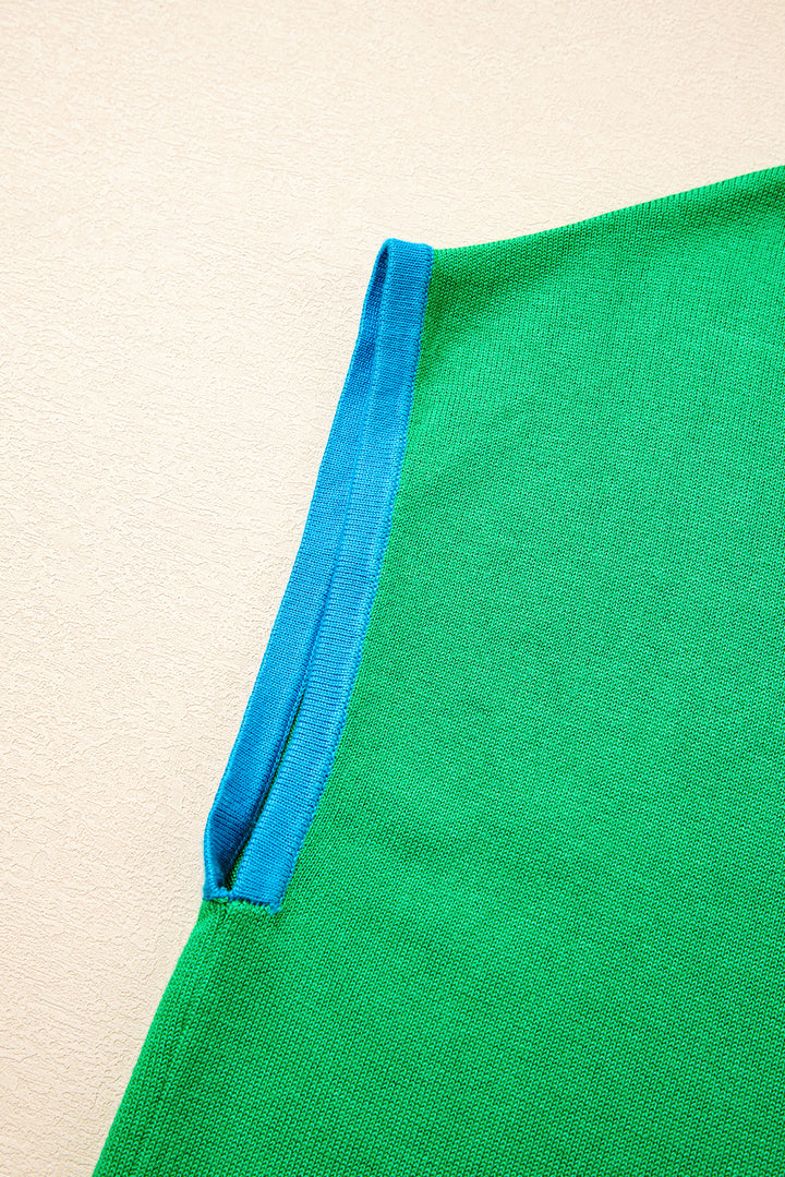 Contrast Trim Round Neck Short Sleeve Loose Knit Sweater