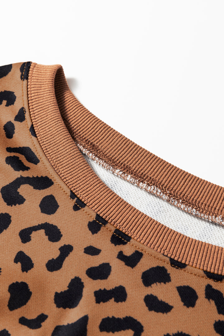 Color Block Patchwork Leopard Casual Sweatshirt with Slits