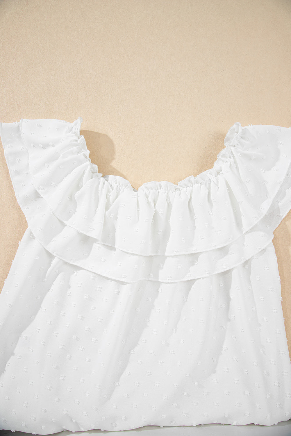 off shoulder ruffle knotted detail swiss dot blouse