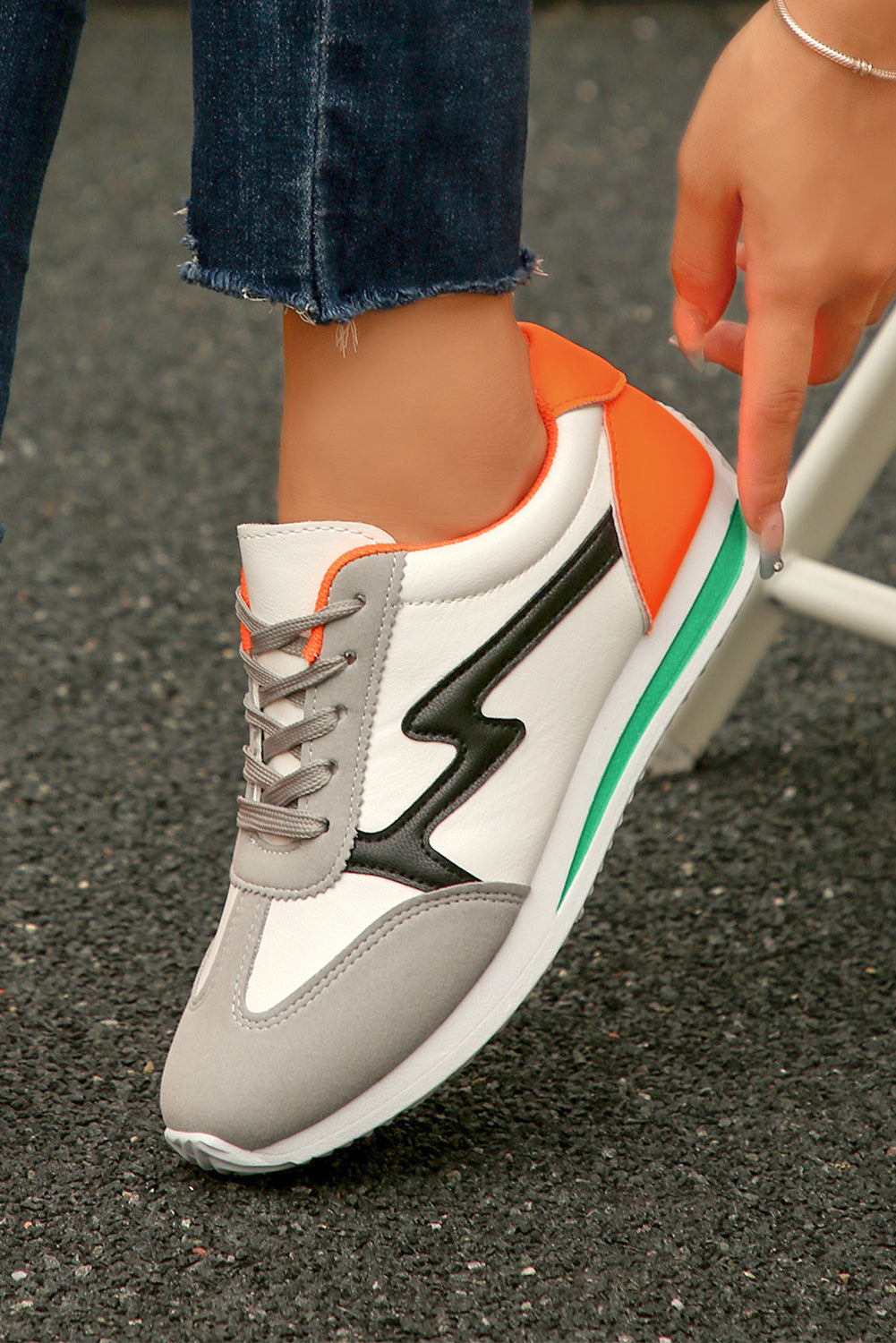 PU Leather Color Block Patchwork Lace Up Sneakers