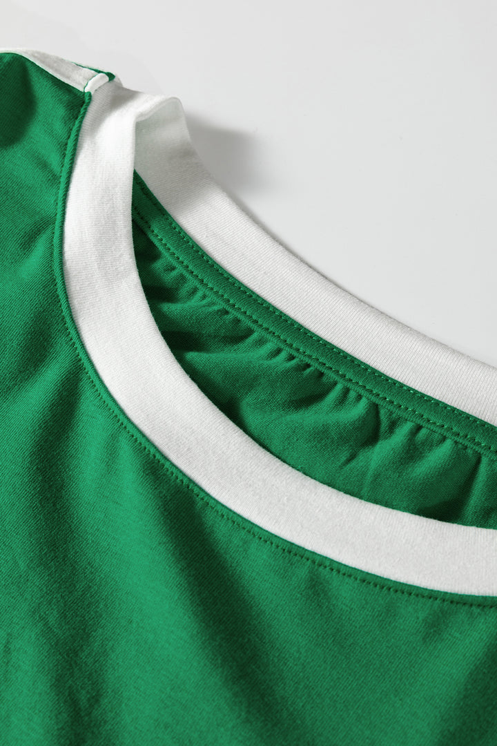 Varsity Striped Accent Contrast Crew Neck Long Sleeve T Shirt