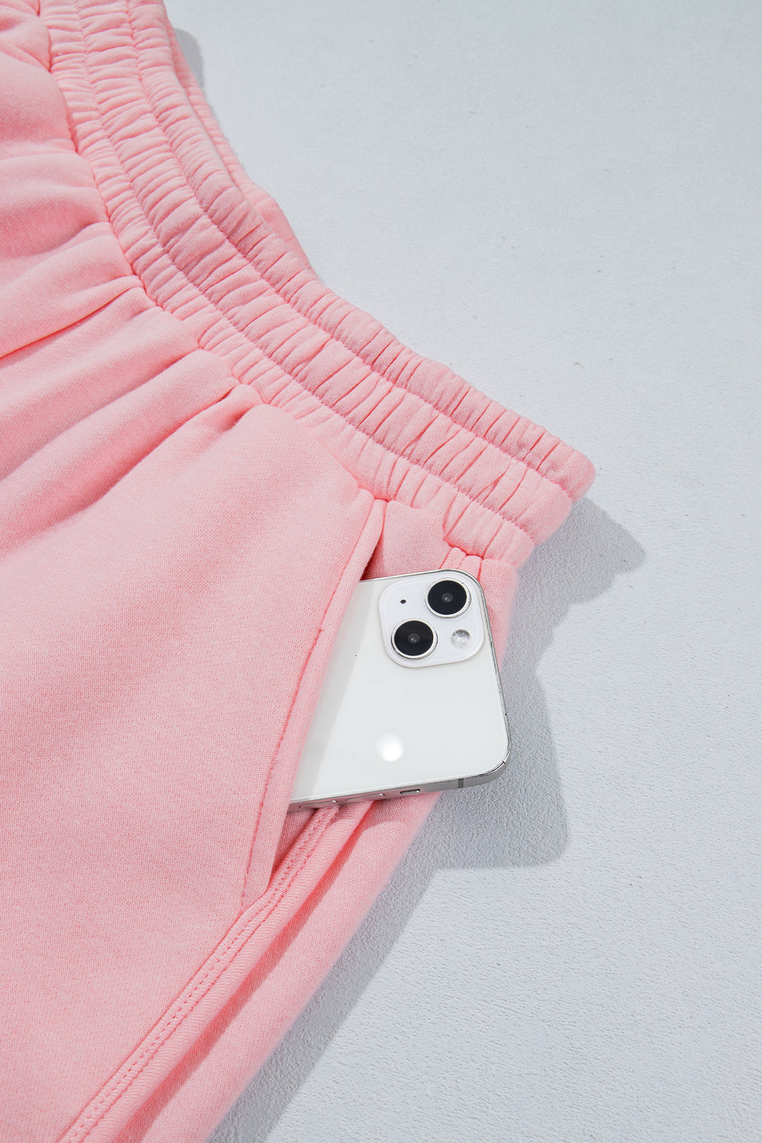 Light Pink High Neck Exposed Seam Drop Shoulder Baggy Pullover Short Set