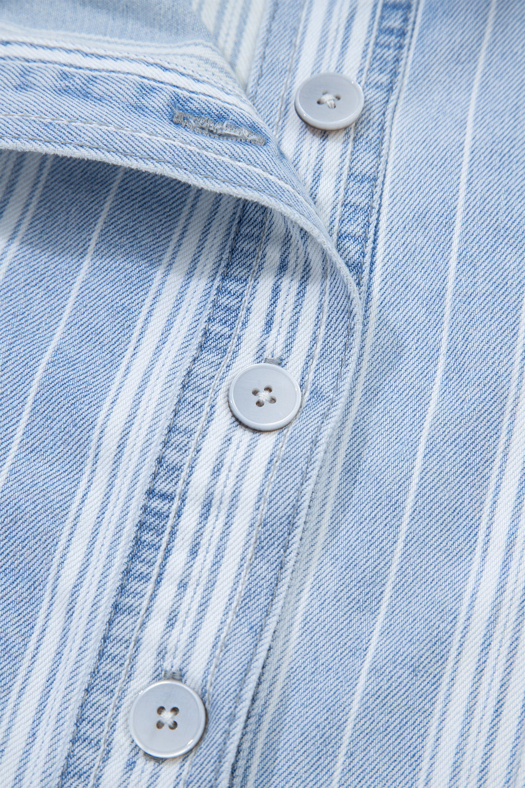 Sky Blue Stripe Boyfriend Chest Pocket Classic Denim Shacket