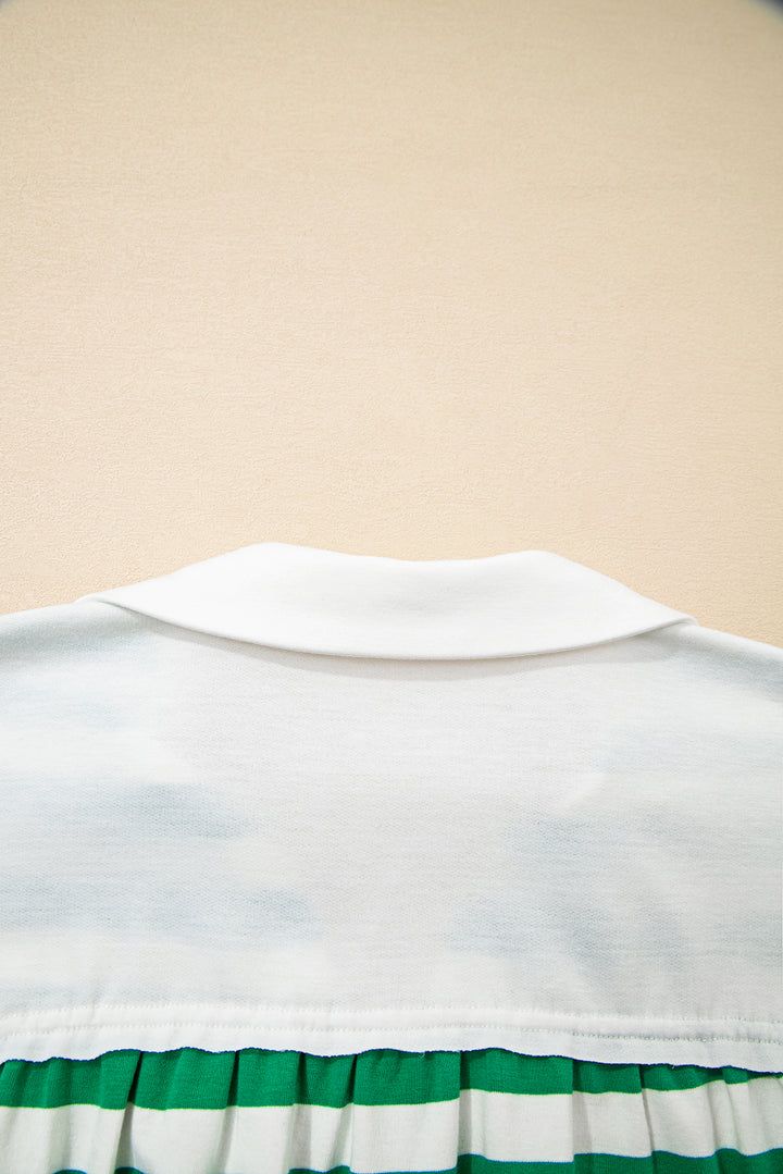 Colorblock Collared V Neck Cropped Knit Pullover