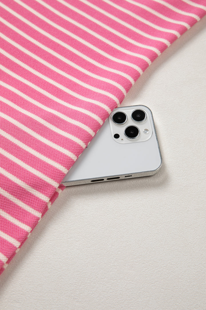 Pink Stripe Color Block Trim Notched Neck Sleeveless Shift Mini Dress