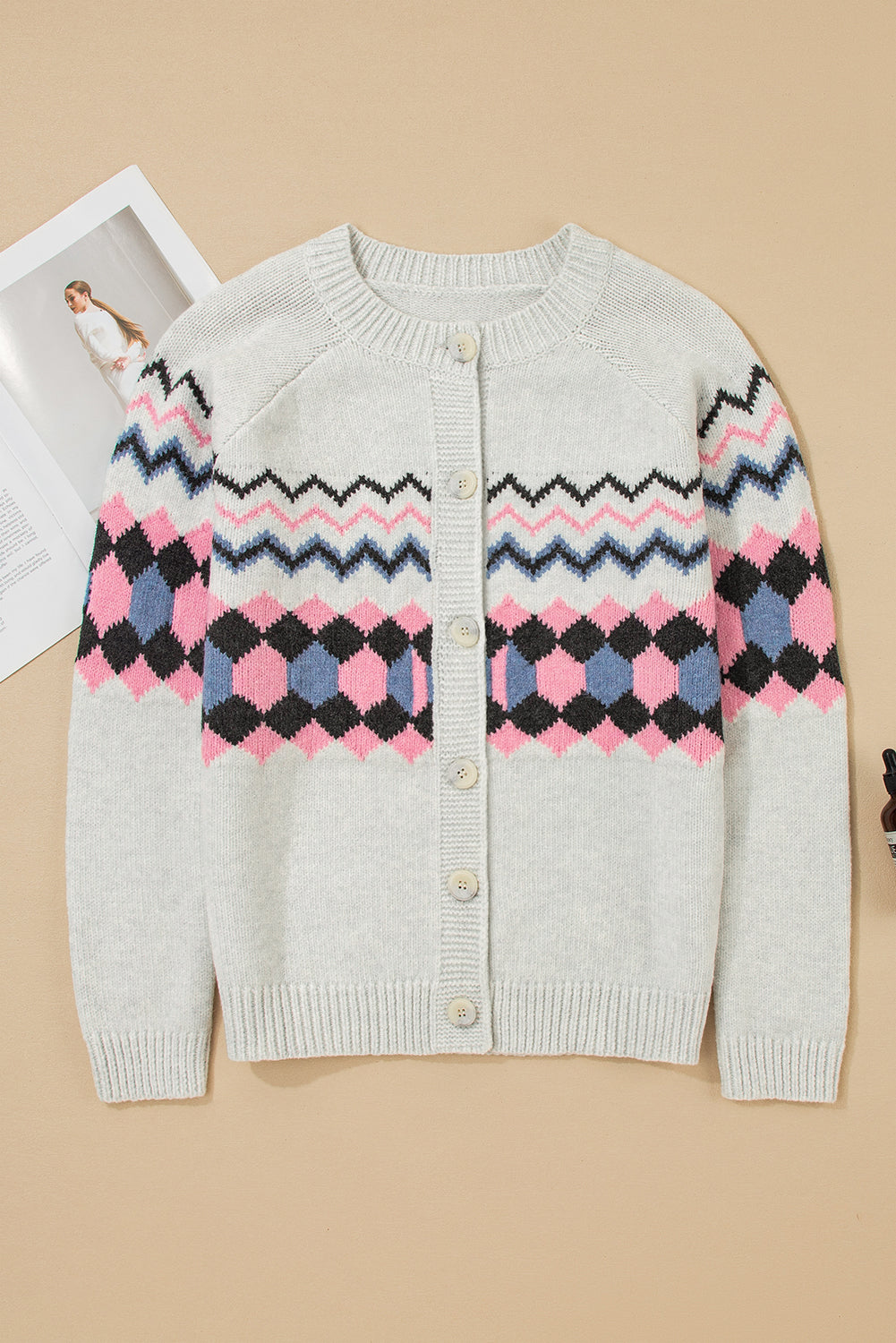 Geometric Button Up Sweater Cardigan
