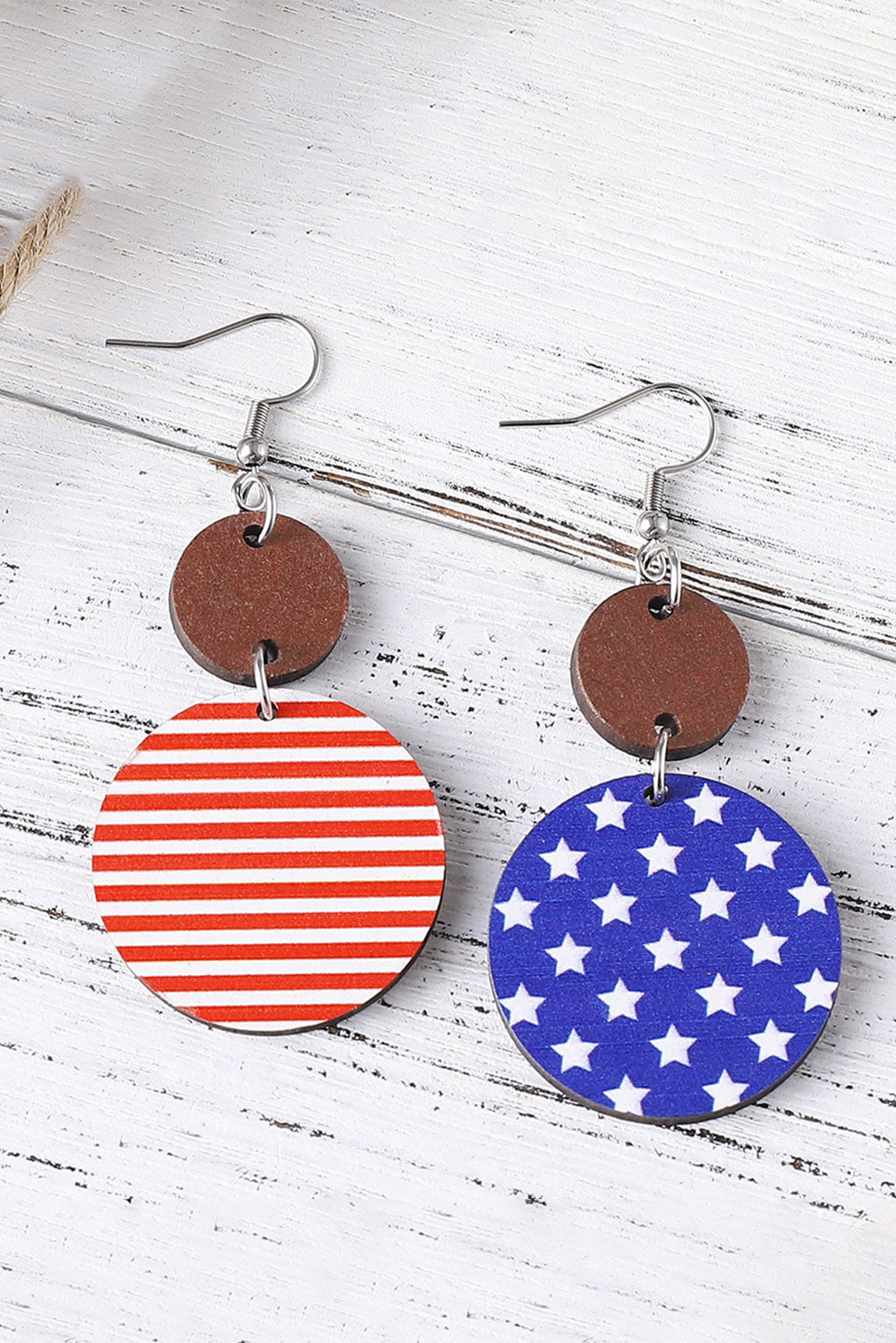 Boucles d'oreilles drapeau en bois du 4 juillet