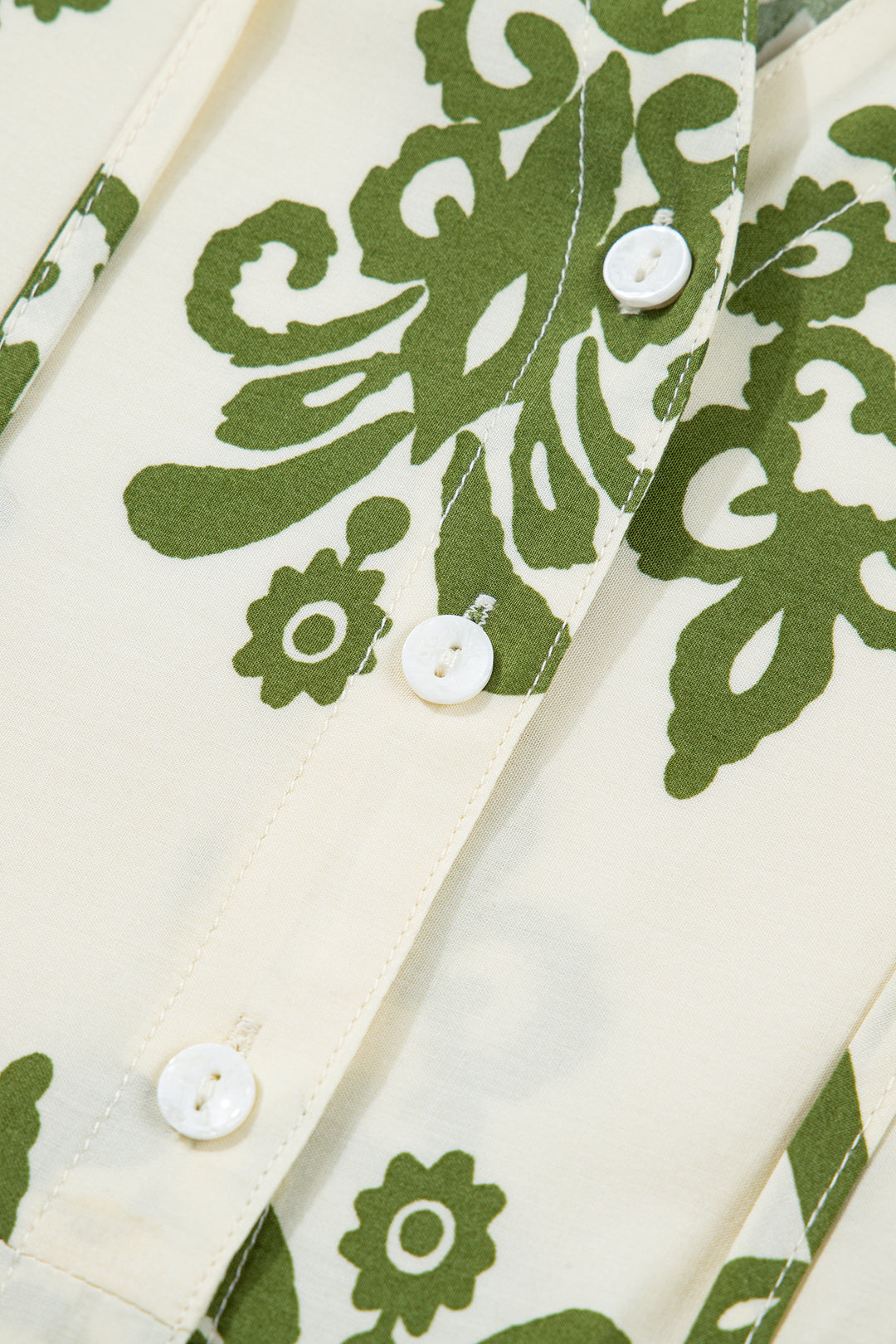 Floral Print Tie V Neck Button Down Puffy Half Sleeve Shirt