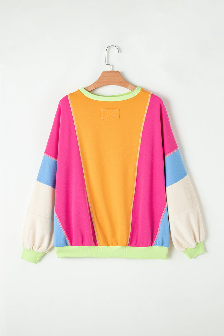 Colorblock Patchwork Exposed Stitching Oversize Top