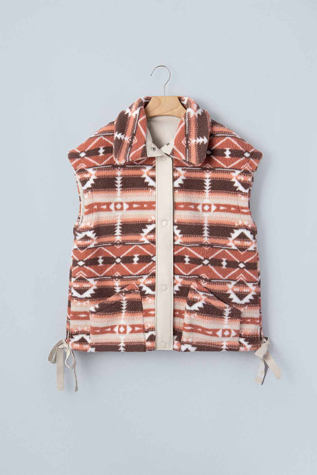 Multicolour Geometric Print Fleece Metal Button Placket Shift Silhouette Vest