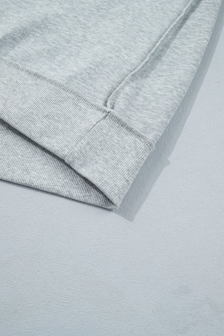 Light Grey  Mock Neck Letter Embroidered Loose Sweatshirt