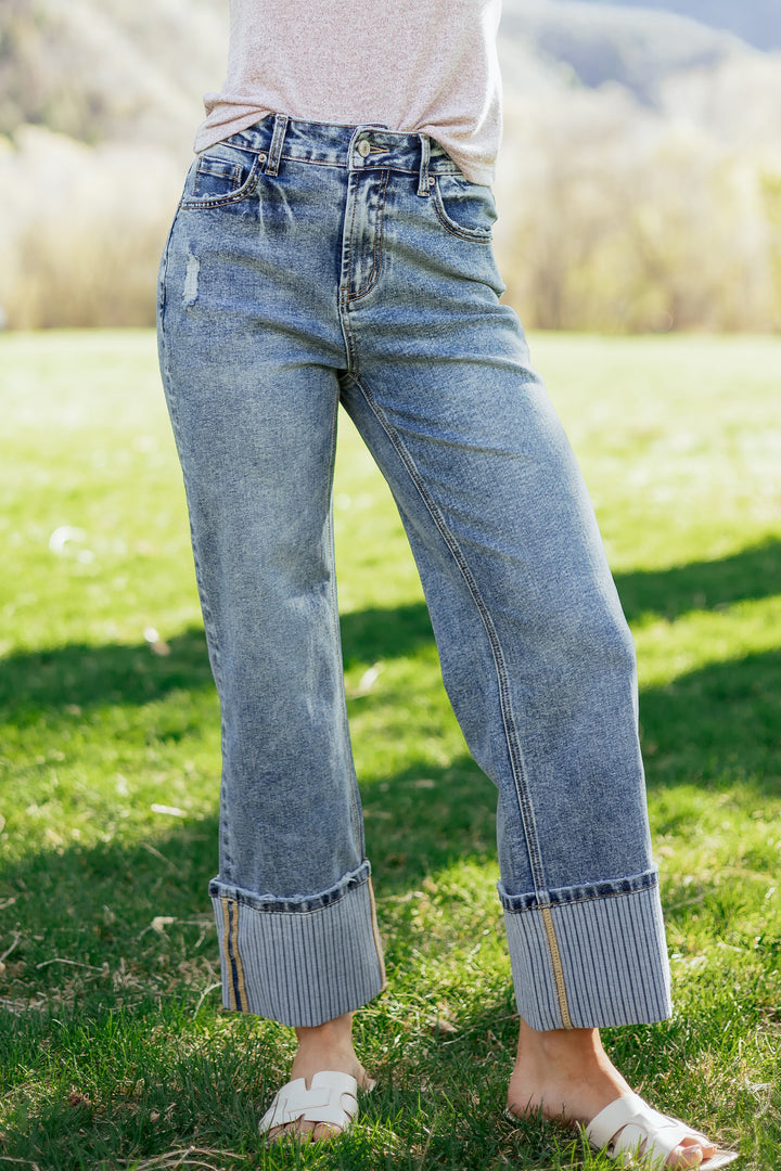 Ashleigh Blue Cuffed Straight Loose Jeans