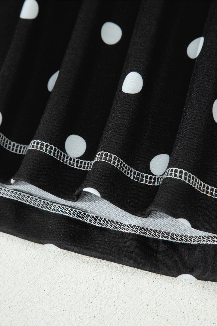 Black Polka Dot Short Sleeve Loose Top Drawstring Shorts Set