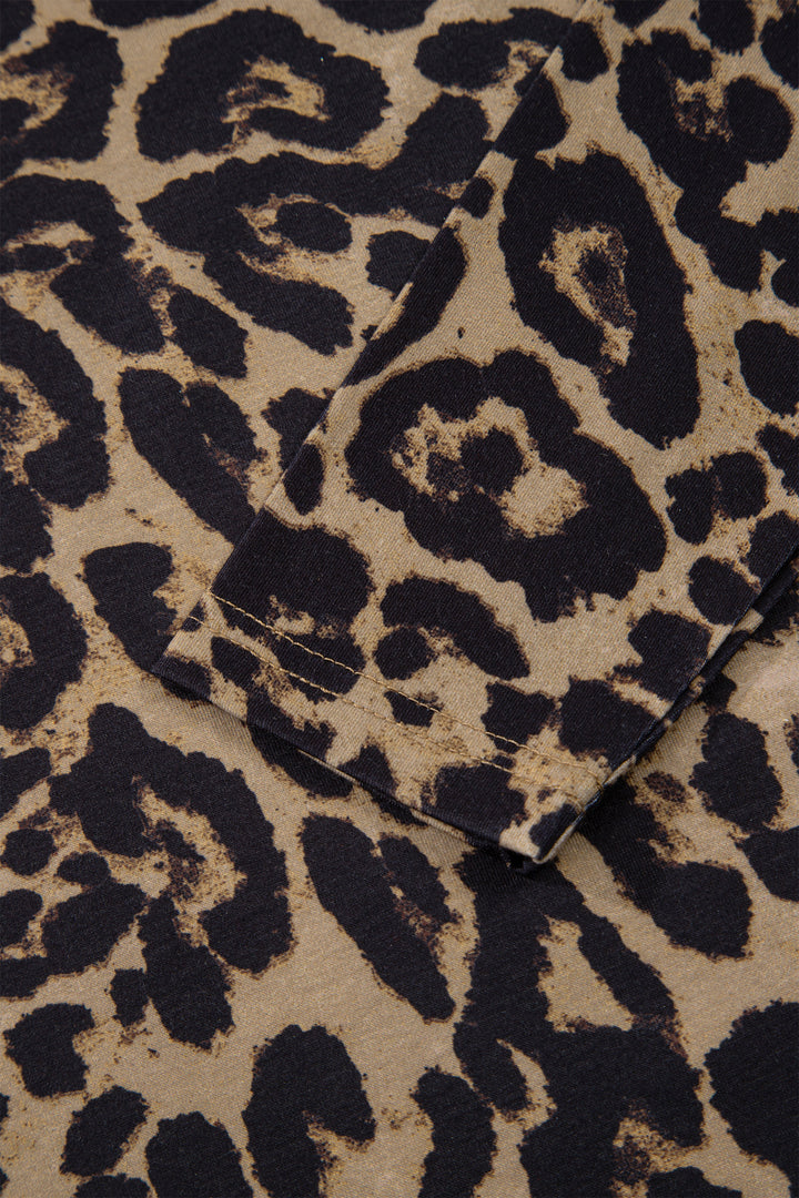 Brown Leopard Print Slim Long Sleeve T Shirt