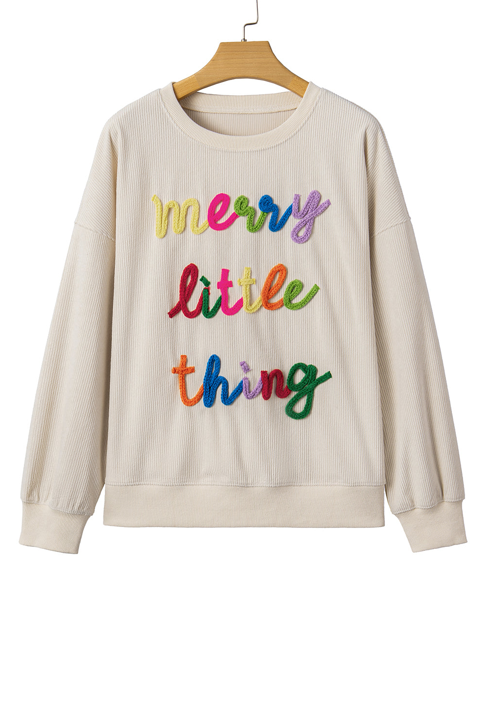 merry little thing Corded Letter Graphic Ribbed Loose Sweatshirt