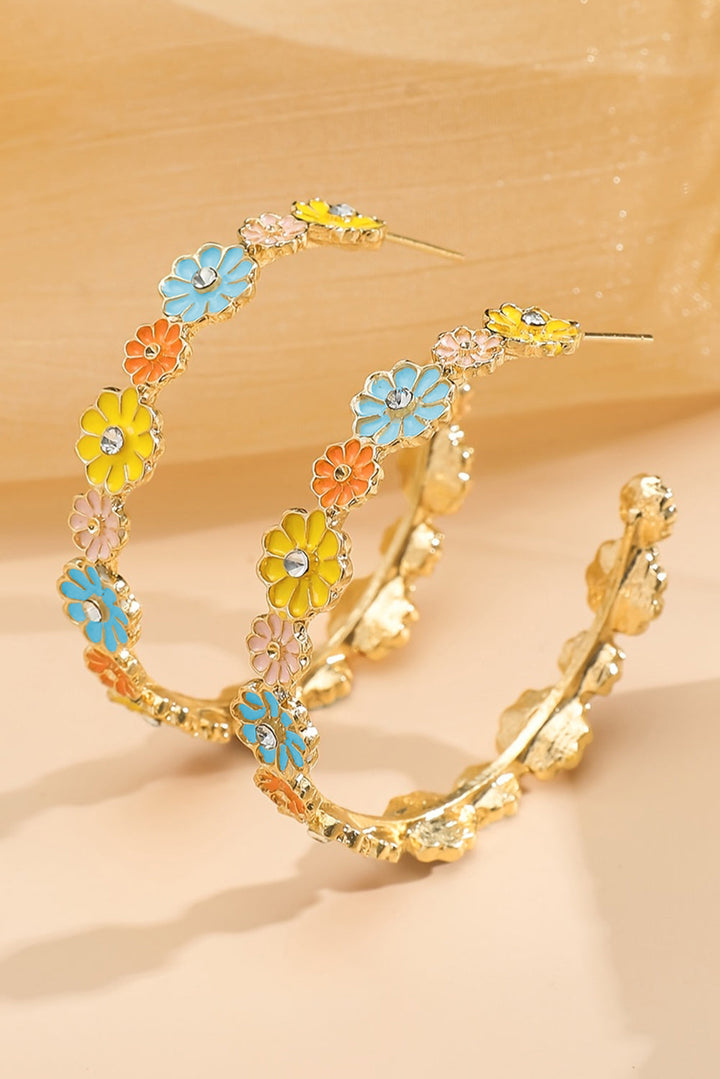 Boucles d'oreilles crochet en alliage plaqué avec décor de fleurs et strass