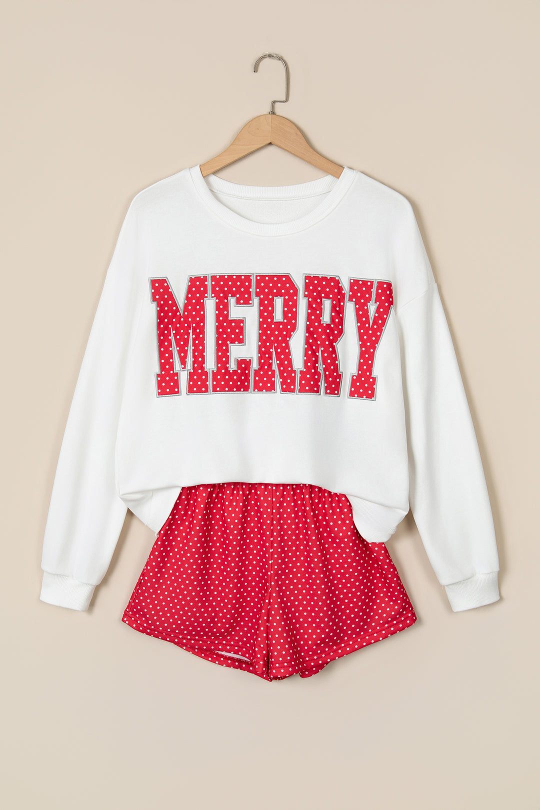 Red Polka Dot MERRY Holiday Long Sleeve Top and Shorts Set