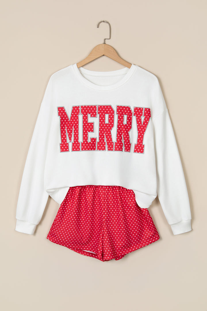 Red Polka Dot MERRY Holiday Long Sleeve Top and Shorts Set