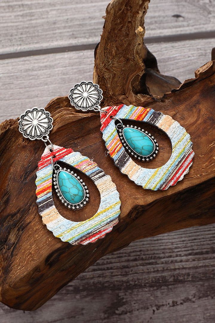 Boucles d'oreilles en cuir turquoise en forme de goutte d'eau creuse