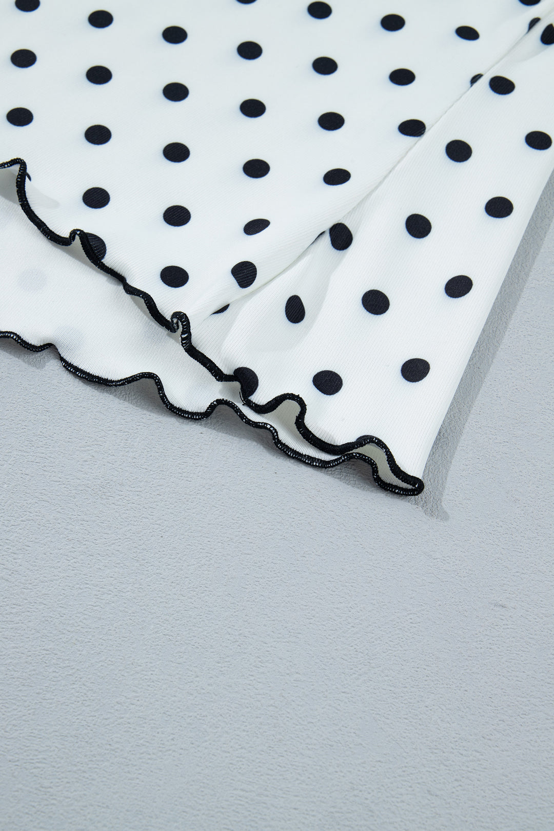 Black Polka Dot Print Lettuce Trim Long Sleeve Top
