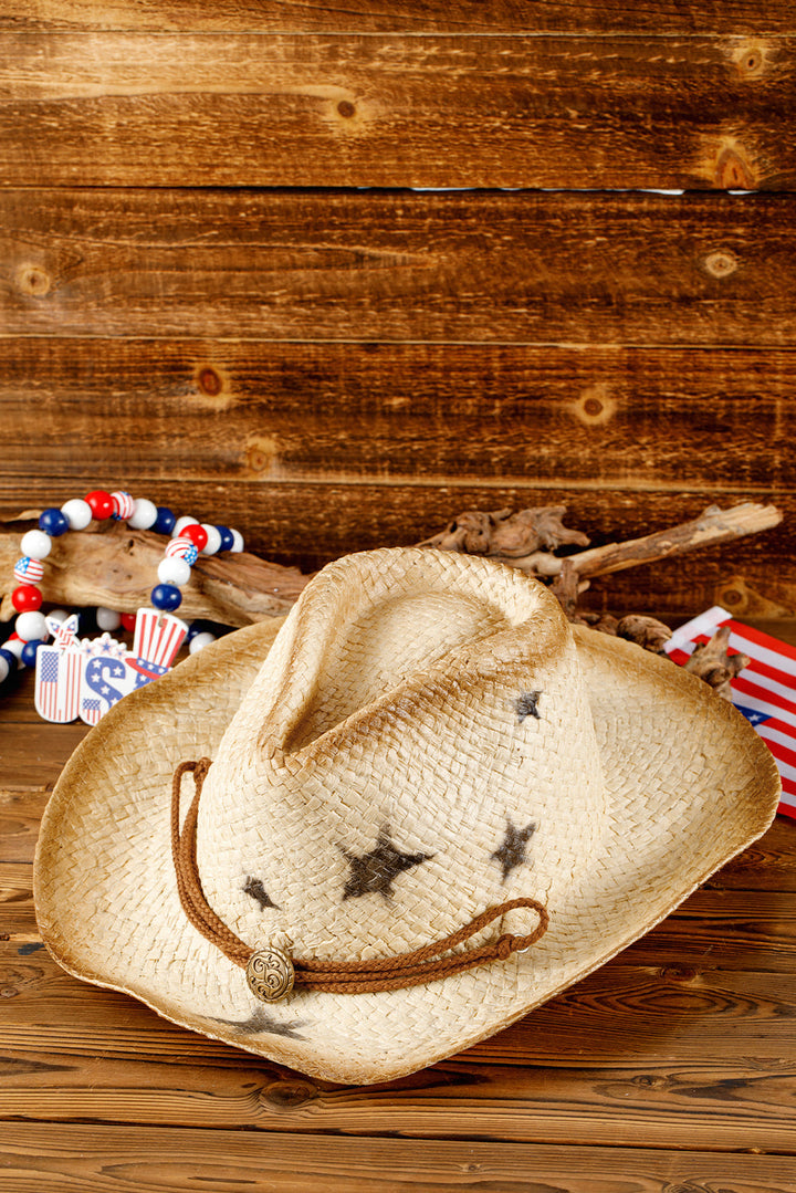 Chapeau vintage à large bord tissé en forme d'étoile avec boucle