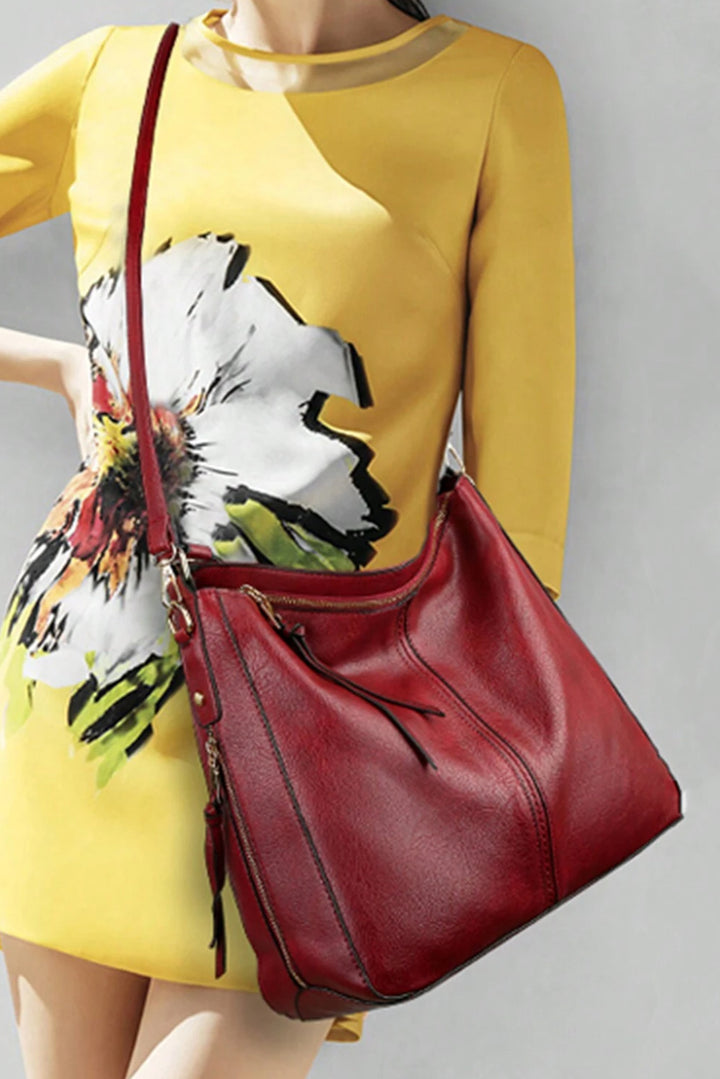 Große Tragetasche aus PU-Leder mit Doppelgürtel