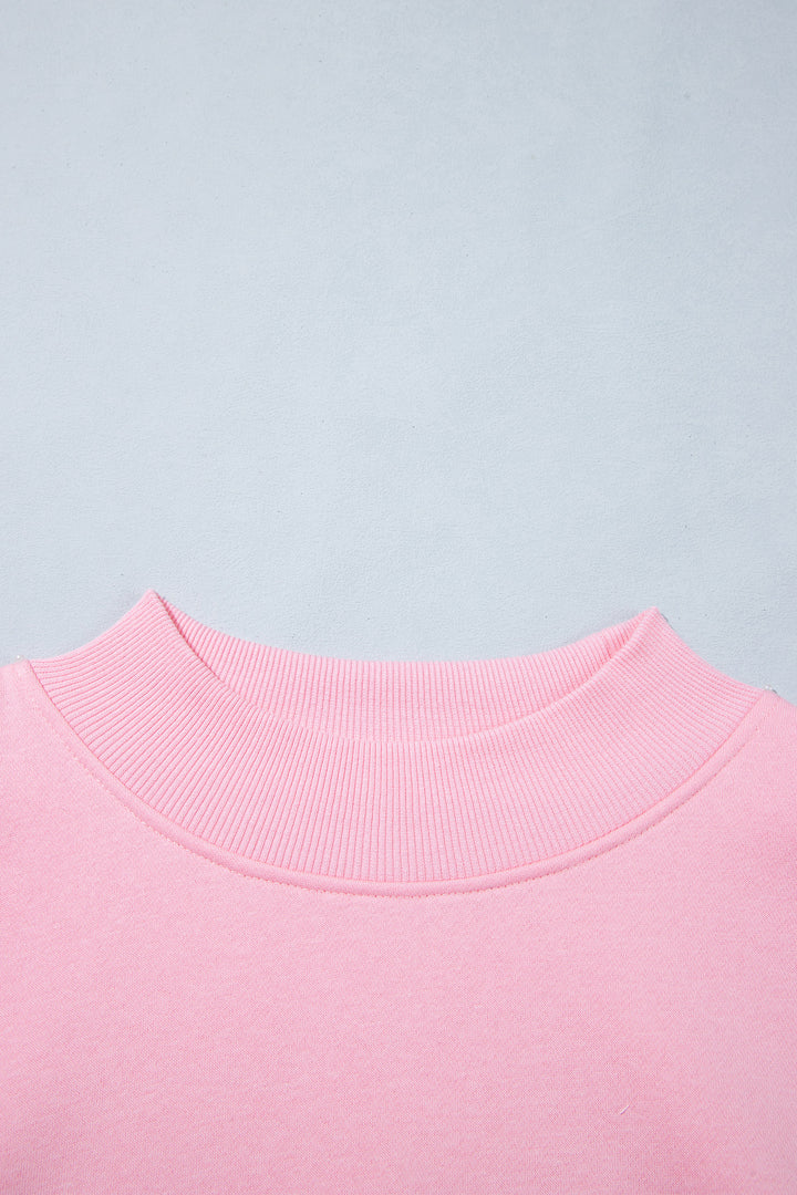 Pink Plaid Sleeve Colorblock Loose Tunic Sweatshirt