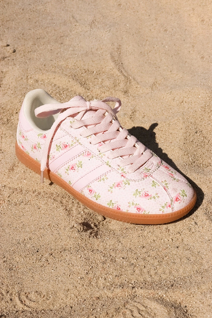 Floral Print Lace-up PU Leather Flat Shoes