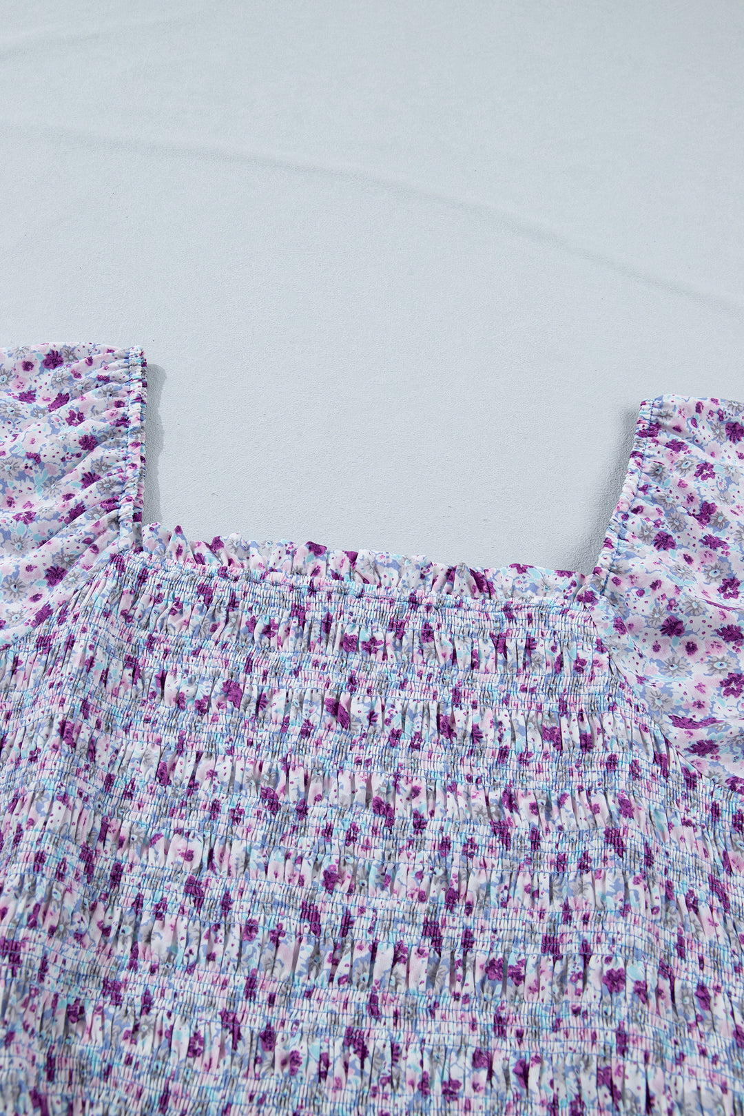 Purple Plus Size Floral Print Square Neck Smocked Maxi Dress