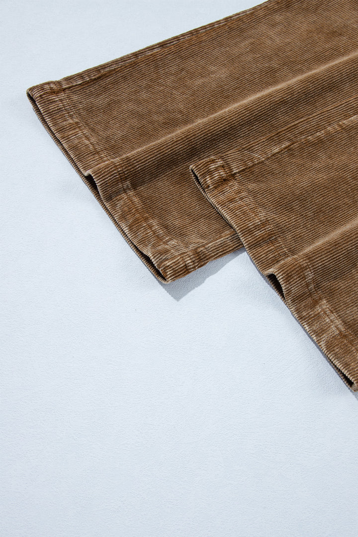 Camel Straight Leg Corduroy Metal Button Zip-up Pants