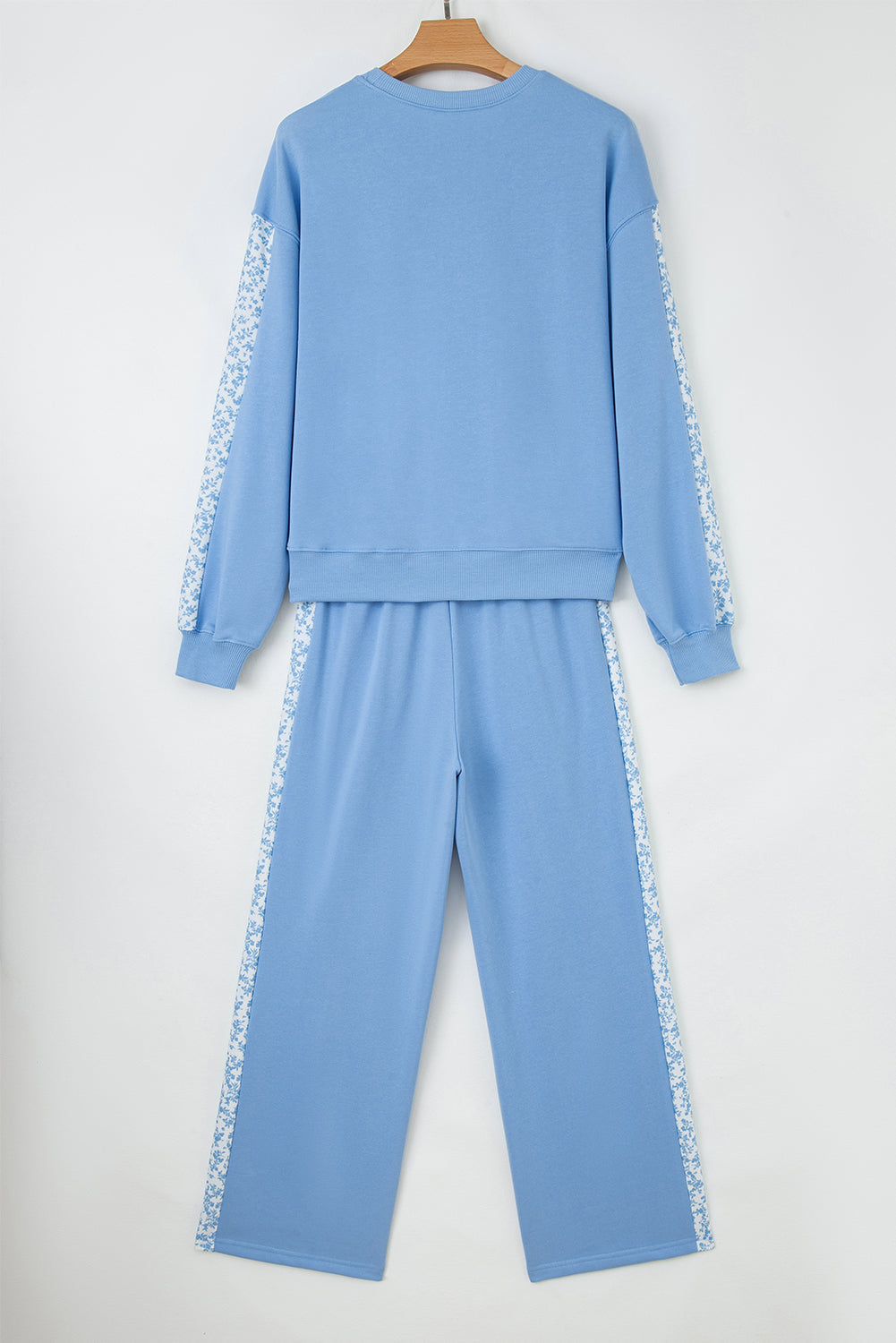 Beau Blue Floral Patchwork Drop Shoulder Pullover and Sweatpants Lounge Set