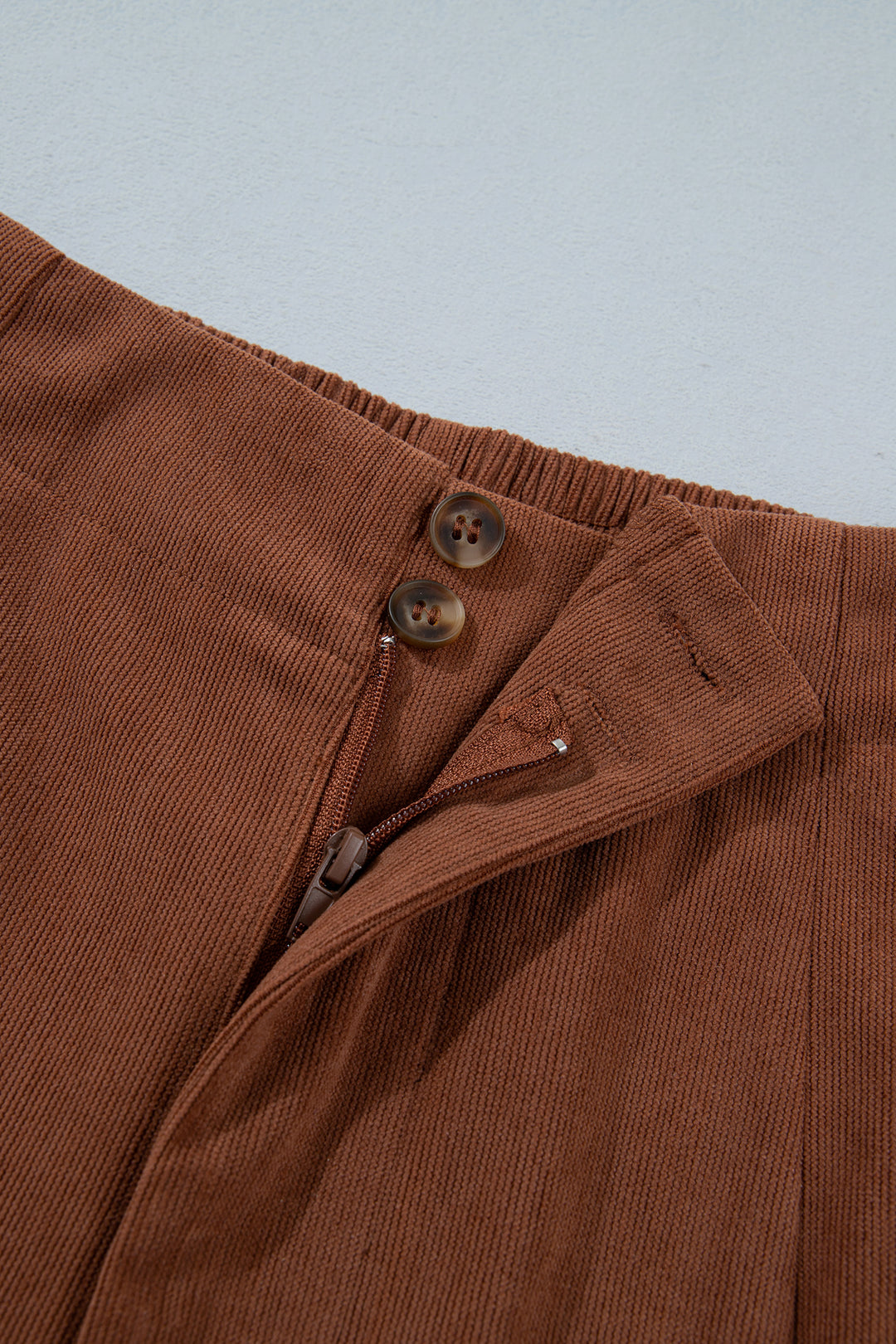 Coffee Elastic Waist Straight Leg Ankle Length Corduroy Pants