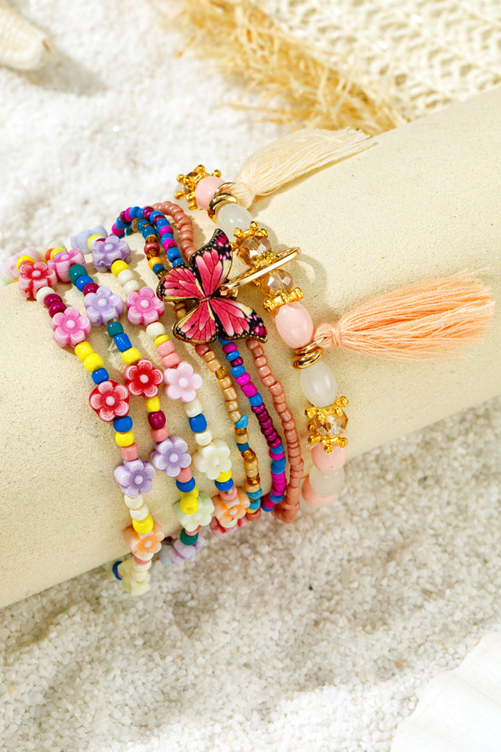 7pcs Handmade Beaded Bohemian Style Butterfly Tassel Bracelet Set