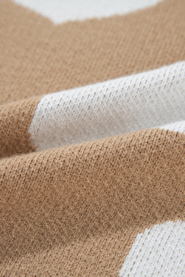 Contrast Heart Pattern Round Neck Sweater