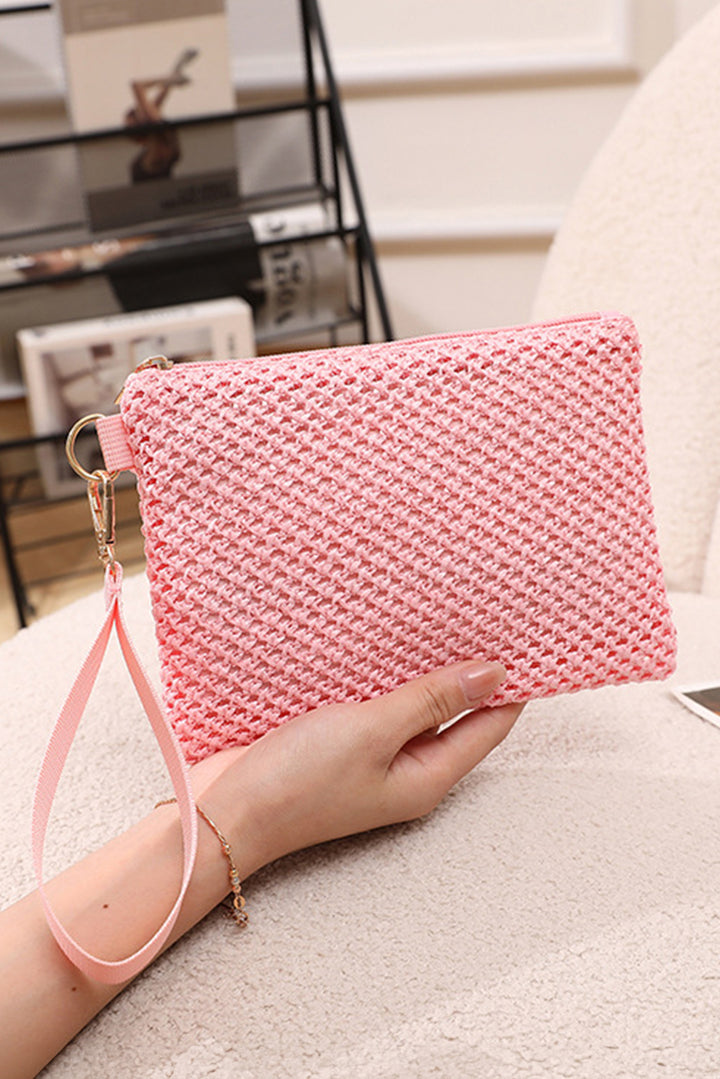 Woven Zipper Wrist Strap Square Handbag