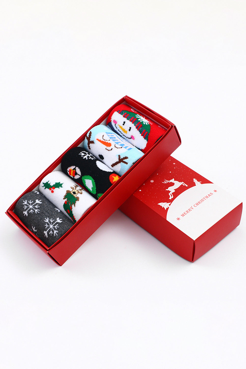 Lot de 5 paires de chaussettes de Noël avec motif dessin animé et boîte