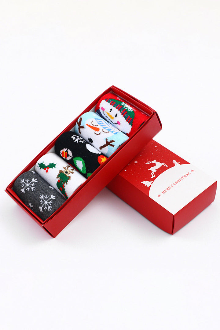 Lot de 5 paires de chaussettes de Noël avec motif dessin animé et boîte