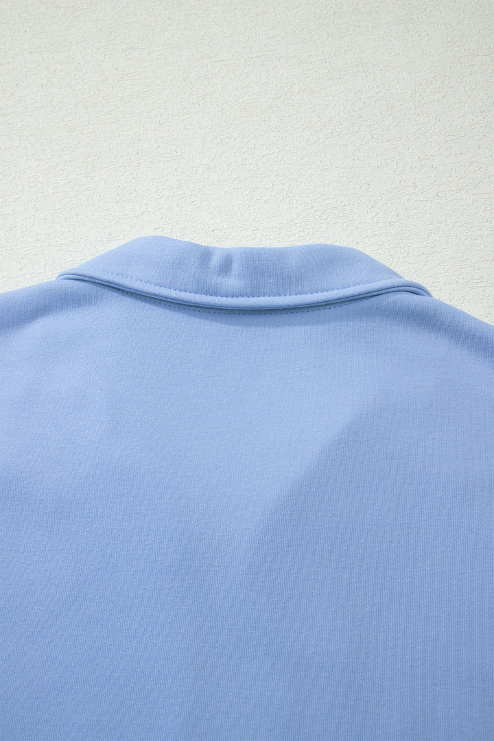 Sky Blue Half Zipped Ruffled Short Set