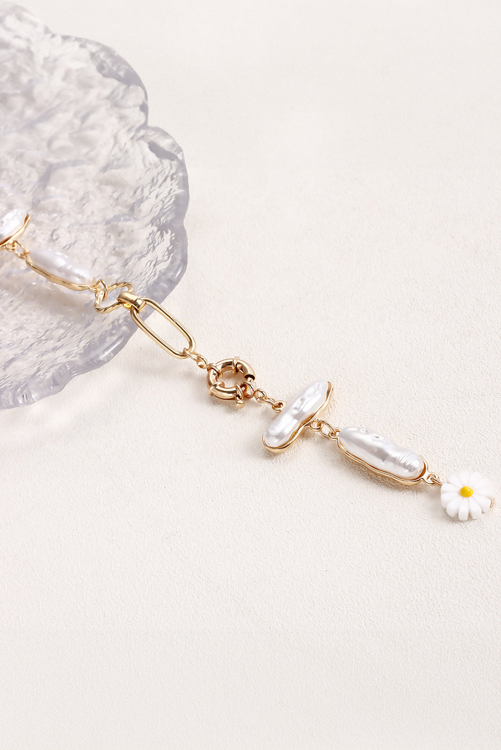 Faux Pearl Daisy Jointed Chain Choker Necklace