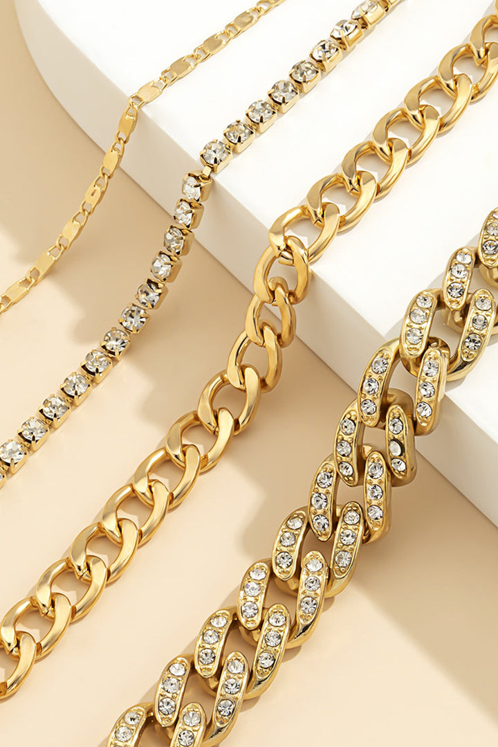 4pcs Rhinestone Decor Adjustable Chain Plated Bracelet Set