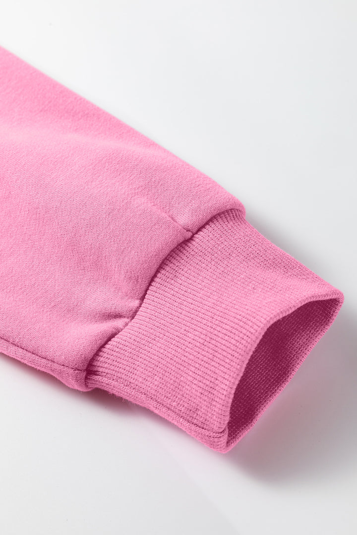 Bright Pink Oversize Blessed Embroidered Mock Neck Sweatshirt